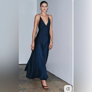 Zara Satin Maxi Dress, V neck and backless design, size M
